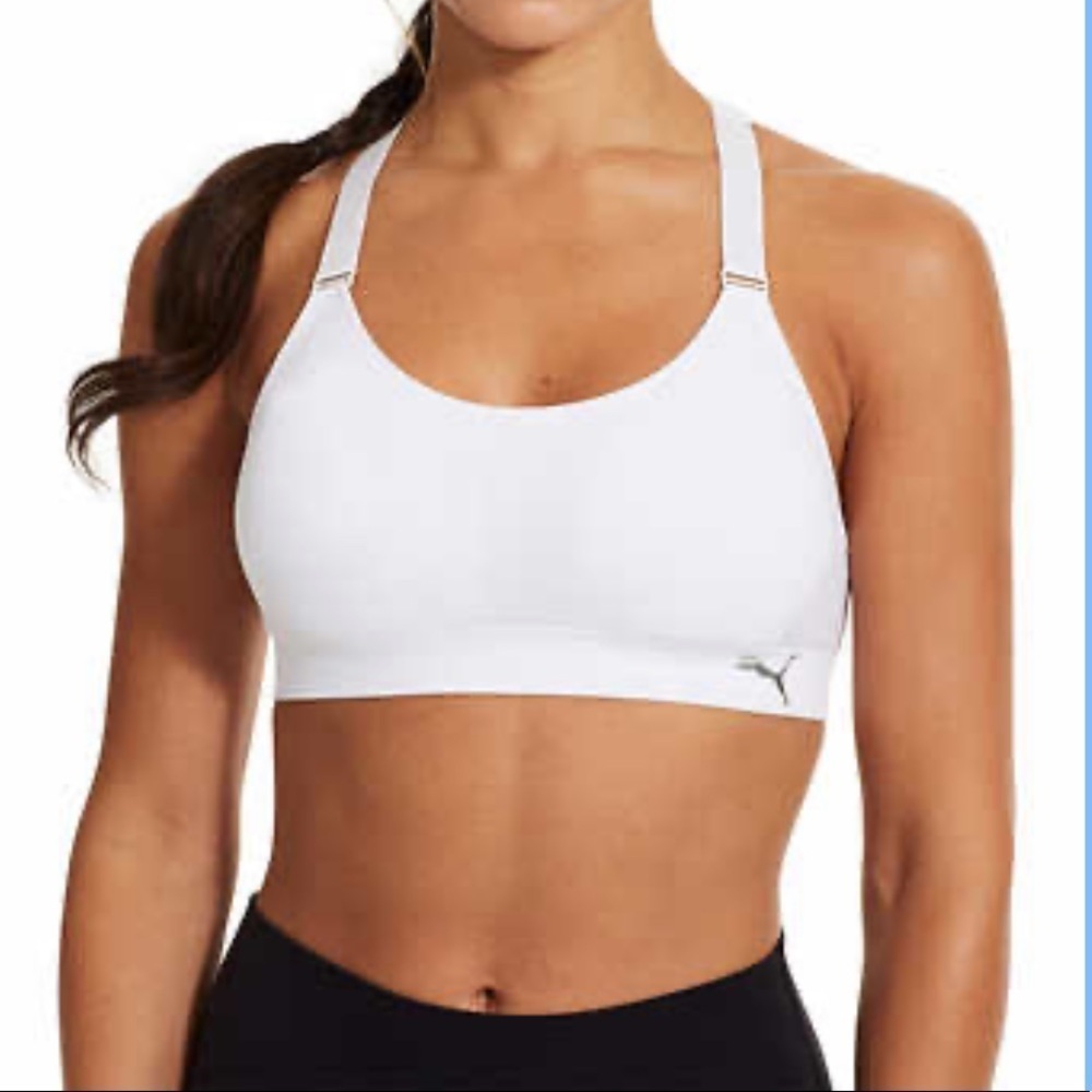 New Women's Puma White Racerback Sports Bra